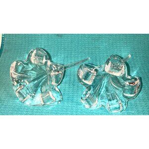 2 Handcrafted Hot Blown Crystal Glass  Flower Laydown Single Stem Vases